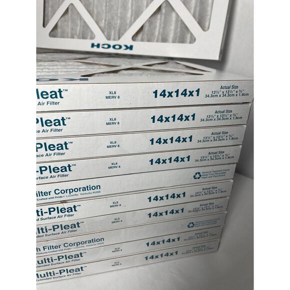 Pack of 10 Koch Multi-Pleat 14x14x1 Air Filters, MERV 8 High Efficiency - Picture 4 of 4